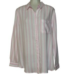Button Down Shirt Women XL Pink White Striped‎ Long Sleeve Pocket 
Rayon blend